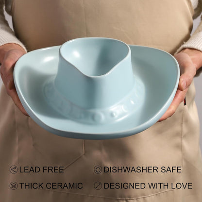 Chip and Dip Serving Set Bowl Cowboy Hat Chips and Salsa Serving Dish.10.6 x 11.6 x 3.5 in White