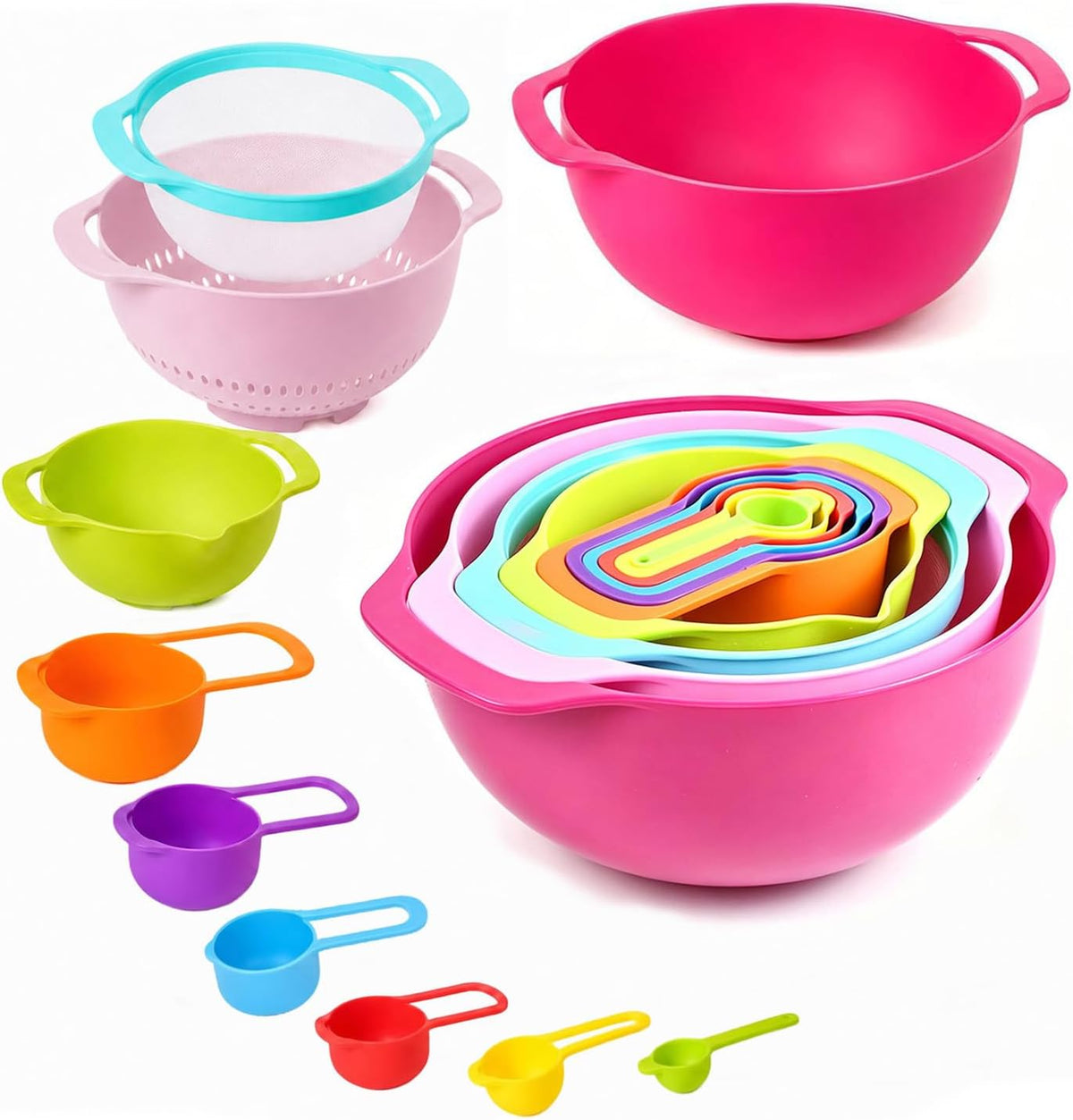 Mixing Bowls, Nesting Baking Bowls with Colander & Fine Mesh (Wheat-10PCS)
