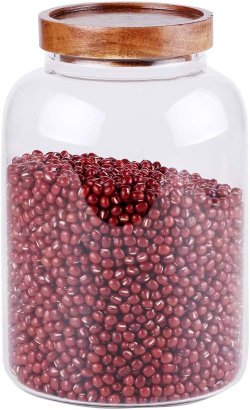 Large Glass Jar with Airtight Lid Set of 2 93 FL OZ(2750ml) glass canister set, Glass Food Containers Wooden Lid Suit for Kitchen Pantry for Flour, Tea, Coffee Beans, Sugar, Cookies(8.8 inch high)