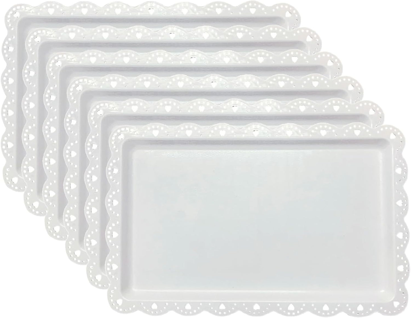 Set of 6 Plastic Serving Trays Food Tray - 14" x 9" Rectangle Serving Platter for Party Cafeteria Kitchen Restaurant , Small Flat Trays for Dessert Fruit Cookie Snack (6, White)