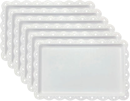 Set of 6 Plastic Serving Trays Food Tray - 14" x 9" Rectangle Serving Platter for Party Cafeteria Kitchen Restaurant , Small Flat Trays for Dessert Fruit Cookie Snack (6, White)