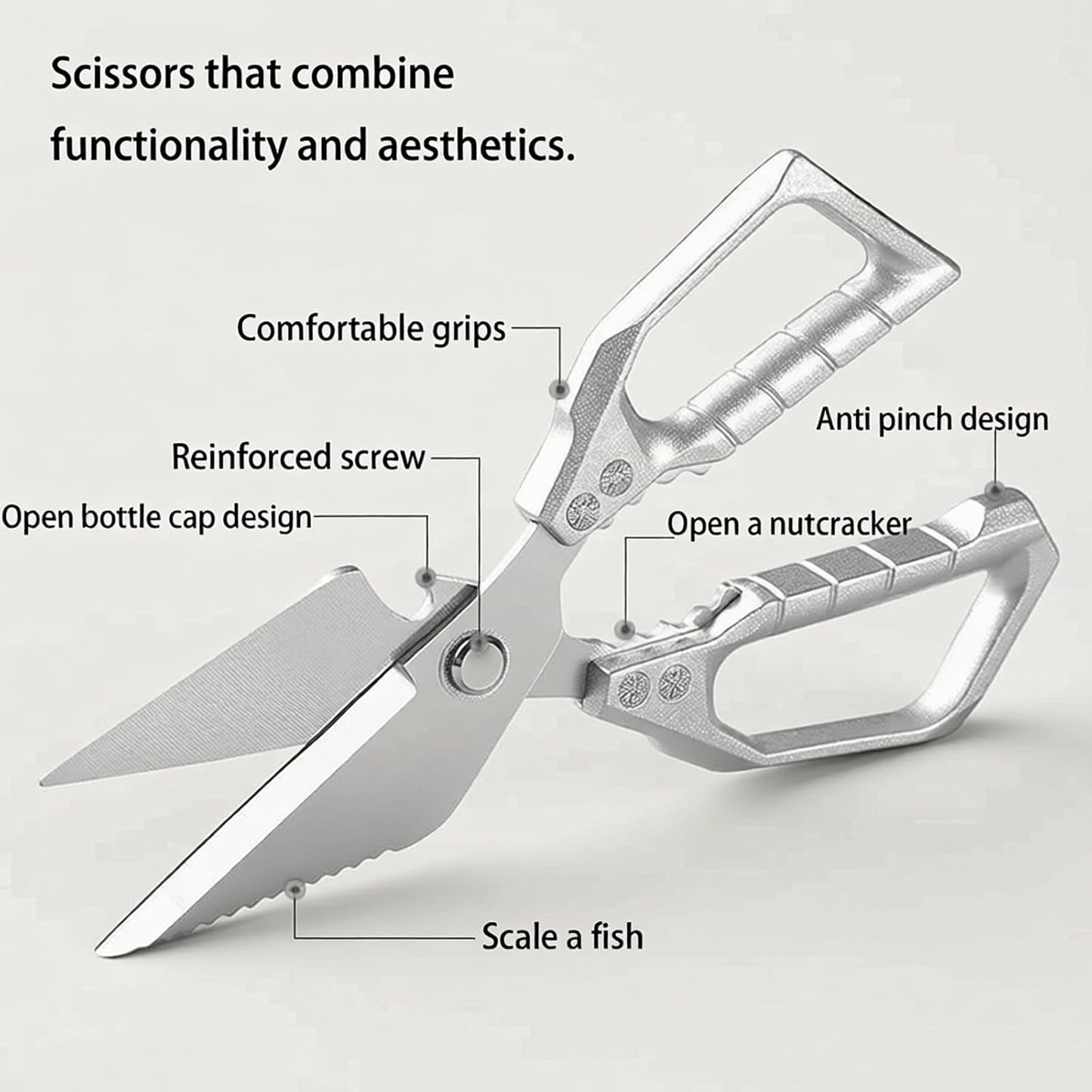 Scissors all Purpose, Stainless Steel Heavy Duty Kitchen Shears, Meat Scissors Heavy Duty Sharp Shears, Poultry Shears Bone Cutting (Sliver)