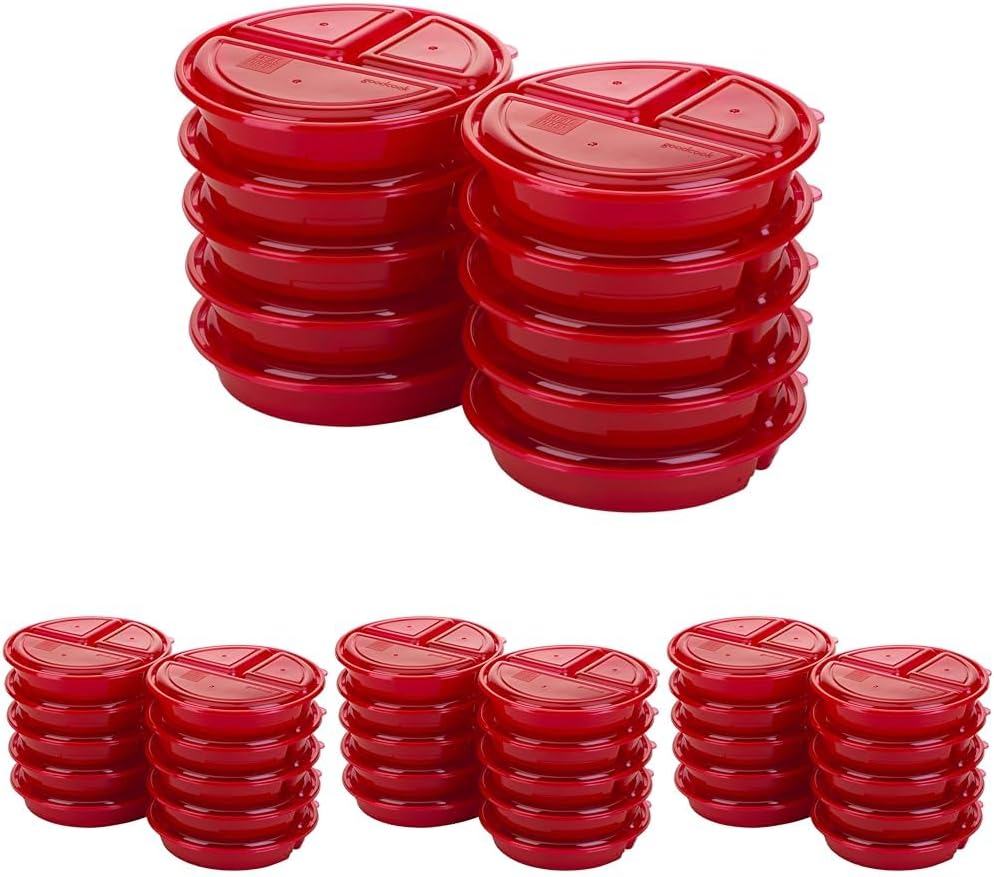 GoodCook Meal Prep Containers Set Microwave & Dishwasher-Safe Round Food Organizers with Labeled Compartments BPA-Free Food Storage Set with Snap Shut Lids Portion Control, 10-Pieces, Red