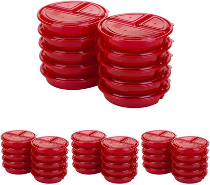 GoodCook Meal Prep Containers Set Microwave & Dishwasher-Safe Round Food Organizers with Labeled Compartments BPA-Free Food Storage Set with Snap Shut Lids Portion Control, 10-Pieces, Red