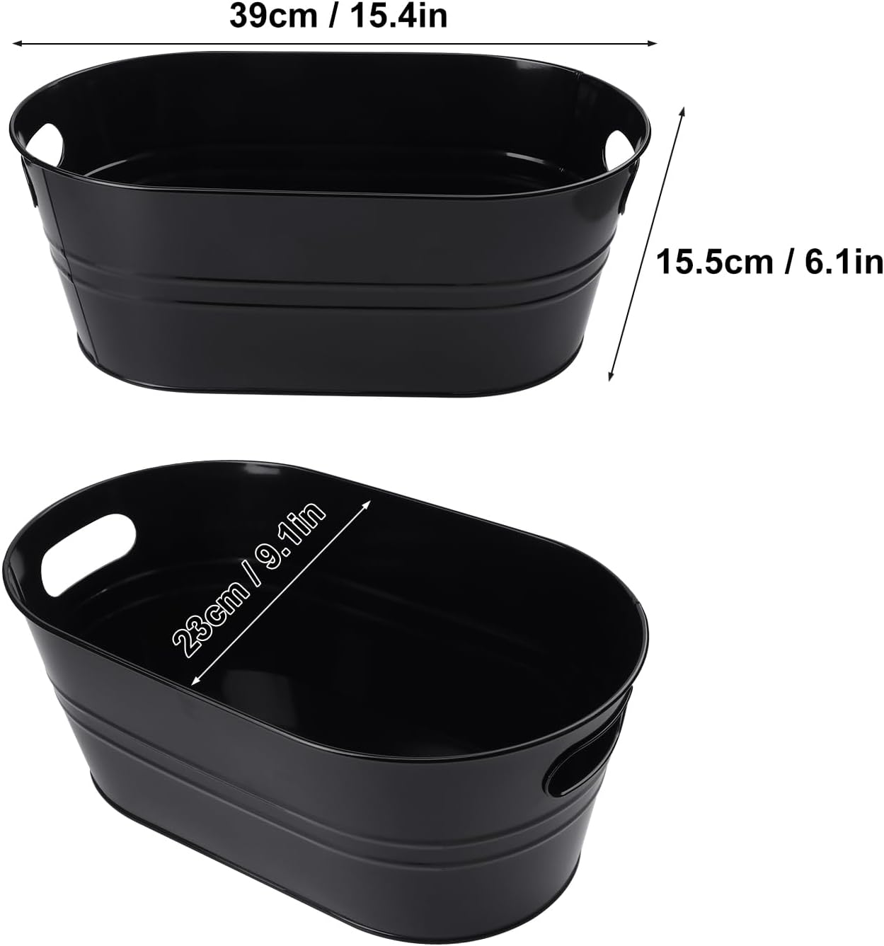 3 PCS 15.3 x 9 x 6 inches Black Metal Galvanized Tub with Handles, 3 Gallon Galvanized Beverage Tubs for Parties, Large Metal Drink Ice Buckets for Beer, Wine, Cocktails & Outdoor Events