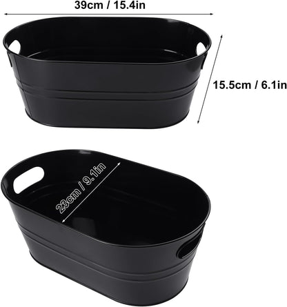 3 PCS 15.3 x 9 x 6 inches Black Metal Galvanized Tub with Handles, 3 Gallon Galvanized Beverage Tubs for Parties, Large Metal Drink Ice Buckets for Beer, Wine, Cocktails & Outdoor Events