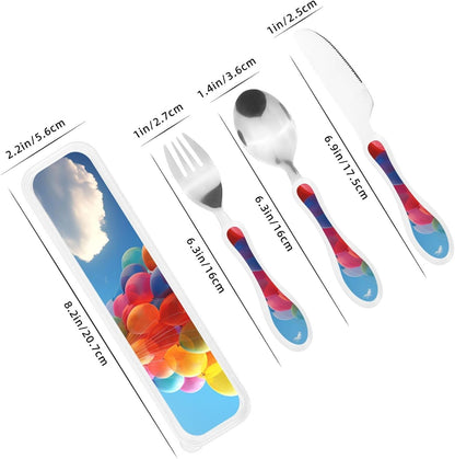 3-Piece Kids Silverware Set With Storage Case, Stainless Steel Reusable Children Safe Knife Spoon Fork Set Blue Active Girl Running Sunset Children Flatware Set For Kids Lunch Box - Colors C