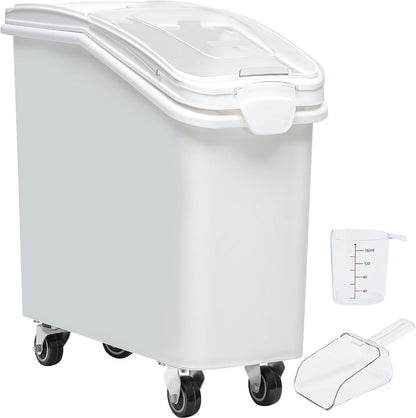 YITAHOME 50L/90lb Large Ingredient Flour Storage Bin, Commercial 11.4-Gallon Rice Storage Container 280 Cups Bulk Flour storage Bins with Wheels,Scoop,Lid and scale, Rice Bin for Kitchen, White