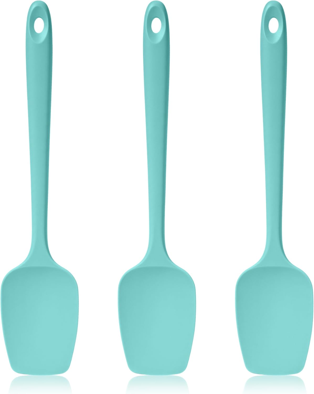 600ºF Heat Resistant Spatulas, High Heat Food Safe Semless Kitchen Silicone Scraper Set for Cooking Baking Mixing Scraping Stirring Nonstick Cookware Pan Bowl (4Pcs,Aqua Sky)