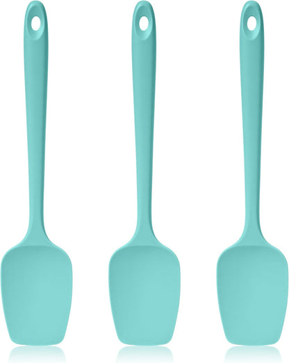 600ºF Heat Resistant Spatulas, High Heat Food Safe Semless Kitchen Silicone Scraper Set for Cooking Baking Mixing Scraping Stirring Nonstick Cookware Pan Bowl (4Pcs,Aqua Sky)