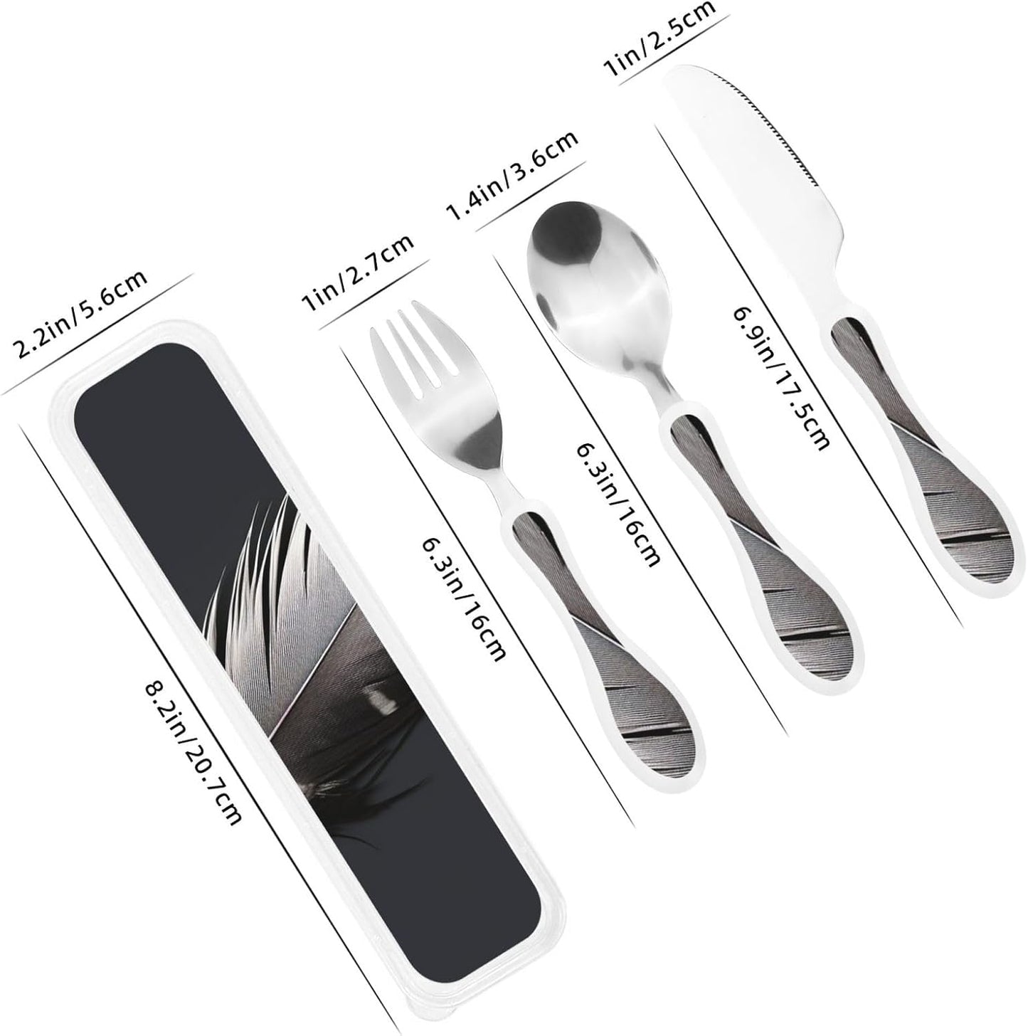 3-Piece Kids Silverware Set With Storage Case, Stainless Steel Reusable Children Safe Knife Spoon Fork Set Black And White Grid Children Flatware Set For Kids Lunch Box