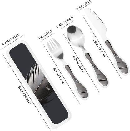 3-Piece Kids Silverware Set With Storage Case, Stainless Steel Reusable Children Safe Knife Spoon Fork Set Black And White Grid Children Flatware Set For Kids Lunch Box