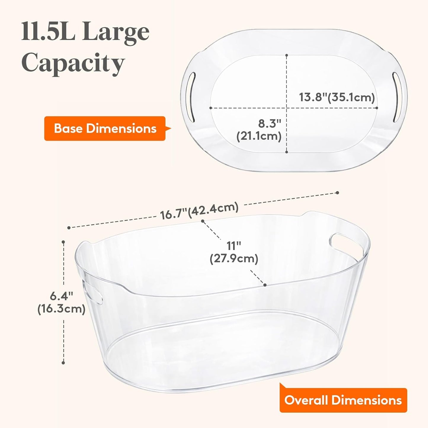 Lifewit 11.5L Ice Bucket for Parties, Large Plastic Drink Cooler for Champagne Wine, Beer, Clear Beverage Tub for Mimosa & Cocktail Bar, Portable Chiller for Party Hosting & Serving