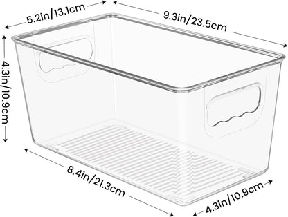 YIHONG Clear Plastic Storage Bins, 4 Pack Small Pantry Organizer Bins with Handle for Kitchen, Freezer,Cabinet,Closet Organization and Storage