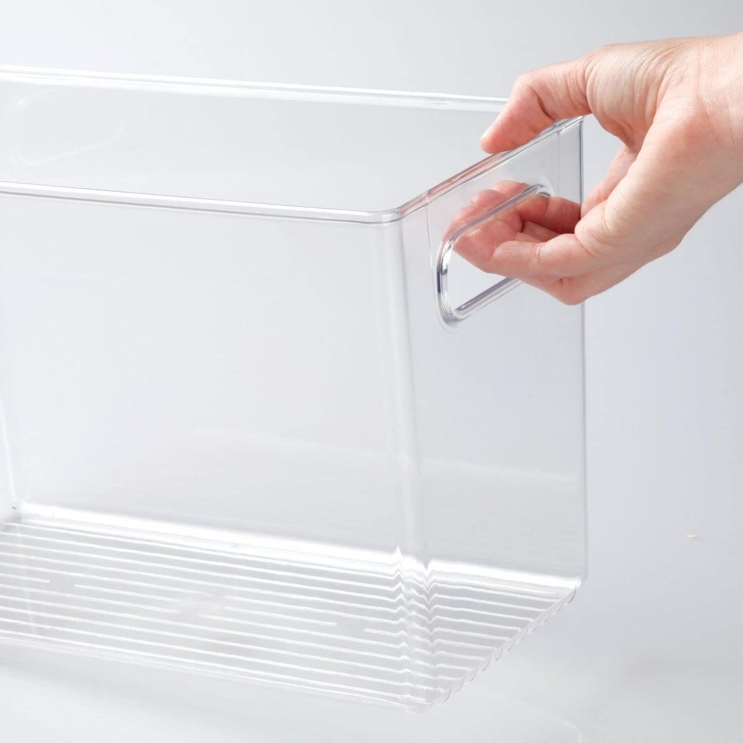 mDesign Plastic Storage Organizer Container Bin for Kitchen Organization in Pantry, Cabinet, Countertop Fridge, Refrigerator, and Freezer - Hold Food, Drink, or Snacks, Ligne Collection, 4 Pack, Clear