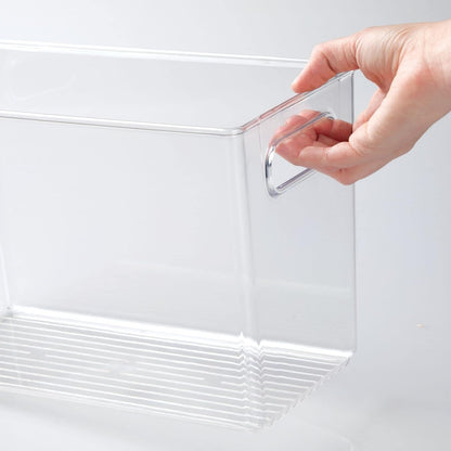 mDesign Plastic Storage Organizer Container Bin for Kitchen Organization in Pantry, Cabinet, Countertop Fridge, Refrigerator, and Freezer - Hold Food, Drink, or Snacks, Ligne Collection, 4 Pack, Clear