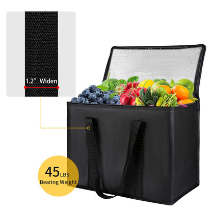 Insulated Food Delivery Bag, XXXL Insulated Reusable Grocery Cooler/Hot Bags, Tote Bag for Shopping/Travel/Doordash, Catering Bag Doordash 22x14x13, Black, 1-Pack