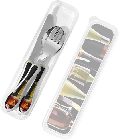 3-Piece Kids Silverware Set With Storage Case, Stainless Steel Reusable Children Safe Knife Spoon Fork Set Chinese Celadon Peacock Children Flatware Set For Kids Lunch Box