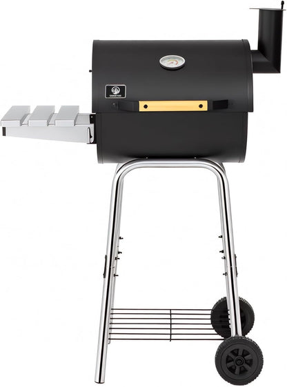 Barrel Charcoal Grill, Outdoor BBQ Smoker, 737 Sq. In. Cooking Area, Adjustable Charcoal Pan, Warming Rack, Front & Side Table, Storage Shelf, Enameled Steel Wire, Backyard, Patio (Large)