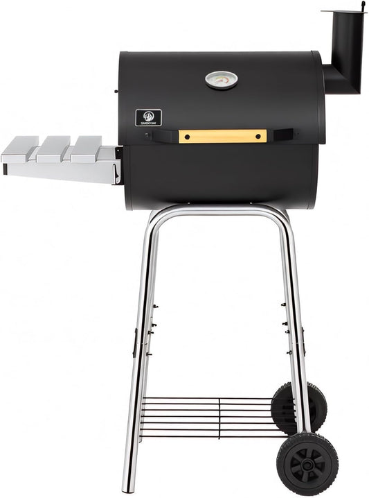 Barrel Charcoal Grill, Outdoor BBQ Smoker, 737 Sq. In. Cooking Area, Adjustable Charcoal Pan, Warming Rack, Front & Side Table, Storage Shelf, Enameled Steel Wire, Backyard, Patio (Large)