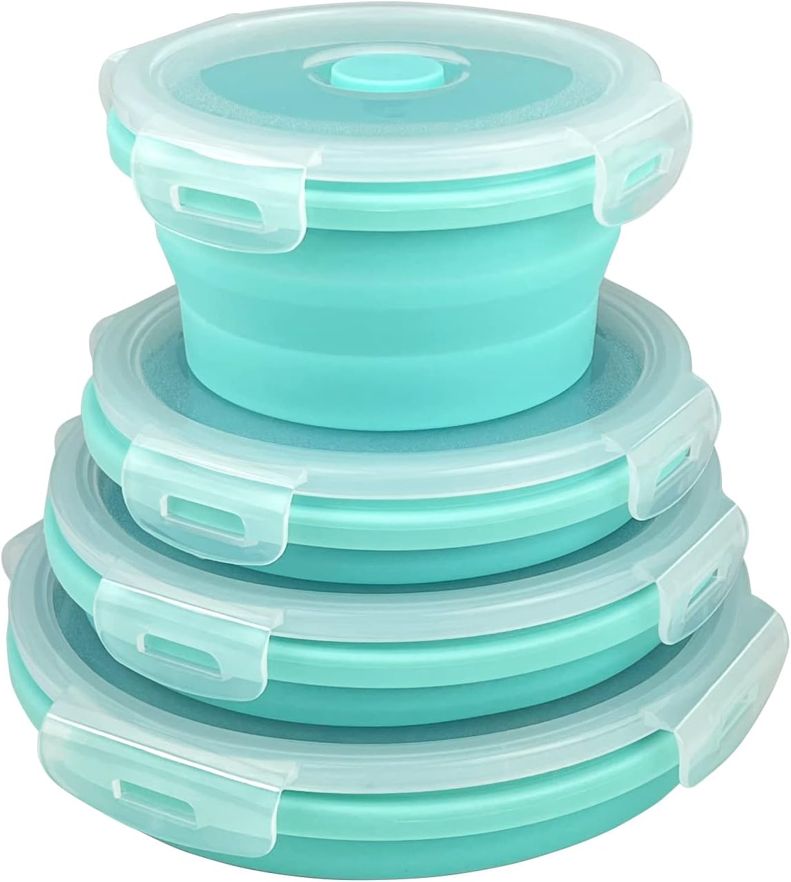Guyuyii 4 Pack Space-Saving Collapsible Food Storage Containers with Lids | 12/17/27/40 oz Food-Grade Silicone Set for RV, Camping, Meal Prep, Small Kitchens - Microwave/Freezer/Dishwasher Safe