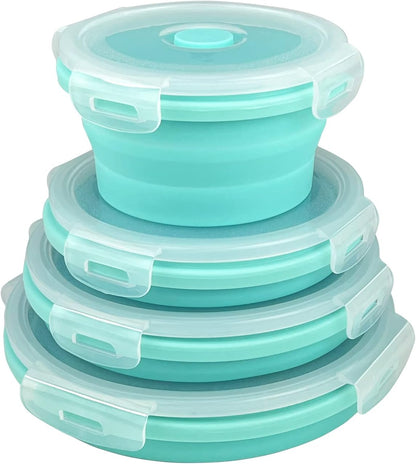 Guyuyii 4 Pack Space-Saving Collapsible Food Storage Containers with Lids | 12/17/27/40 oz Food-Grade Silicone Set for RV, Camping, Meal Prep, Small Kitchens - Microwave/Freezer/Dishwasher Safe
