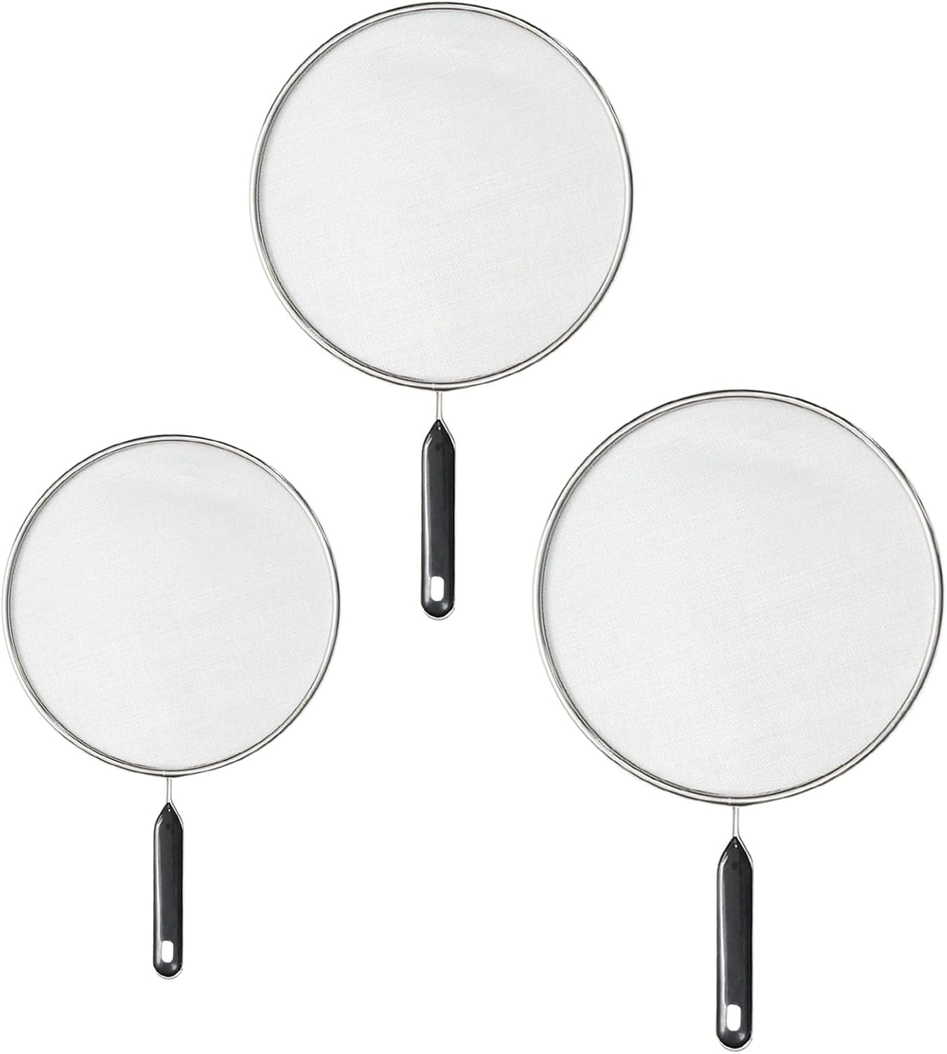 3 Pcs Splatter Screen for Frying Pan with Silicone Handle (9.8", 11.4", 13"), Stainless Steel Grease Splatter Guard for Kitchen Frying Pan Cooking to Prevent Oil Splatters