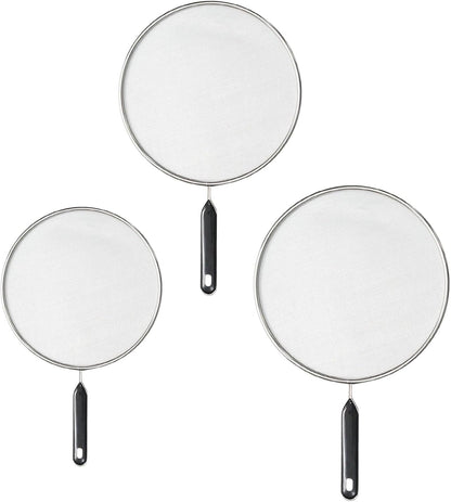 3 Pcs Splatter Screen for Frying Pan with Silicone Handle (9.8", 11.4", 13"), Stainless Steel Grease Splatter Guard for Kitchen Frying Pan Cooking to Prevent Oil Splatters