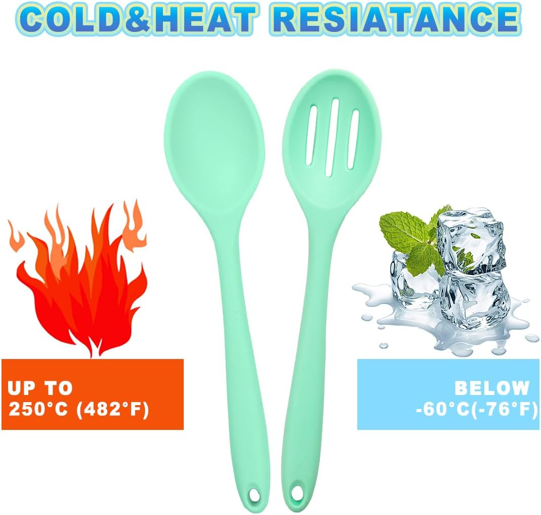 8 Pcs 8inch Heat Resistant Cooking Spoons for Nonstick Cookware Set -Ideal for Cooking, Baking, Mixing, Stirring Includes Slotted & Solid Spoons, Design for Nonstick Cookware (Black+Red+Green+Purple)