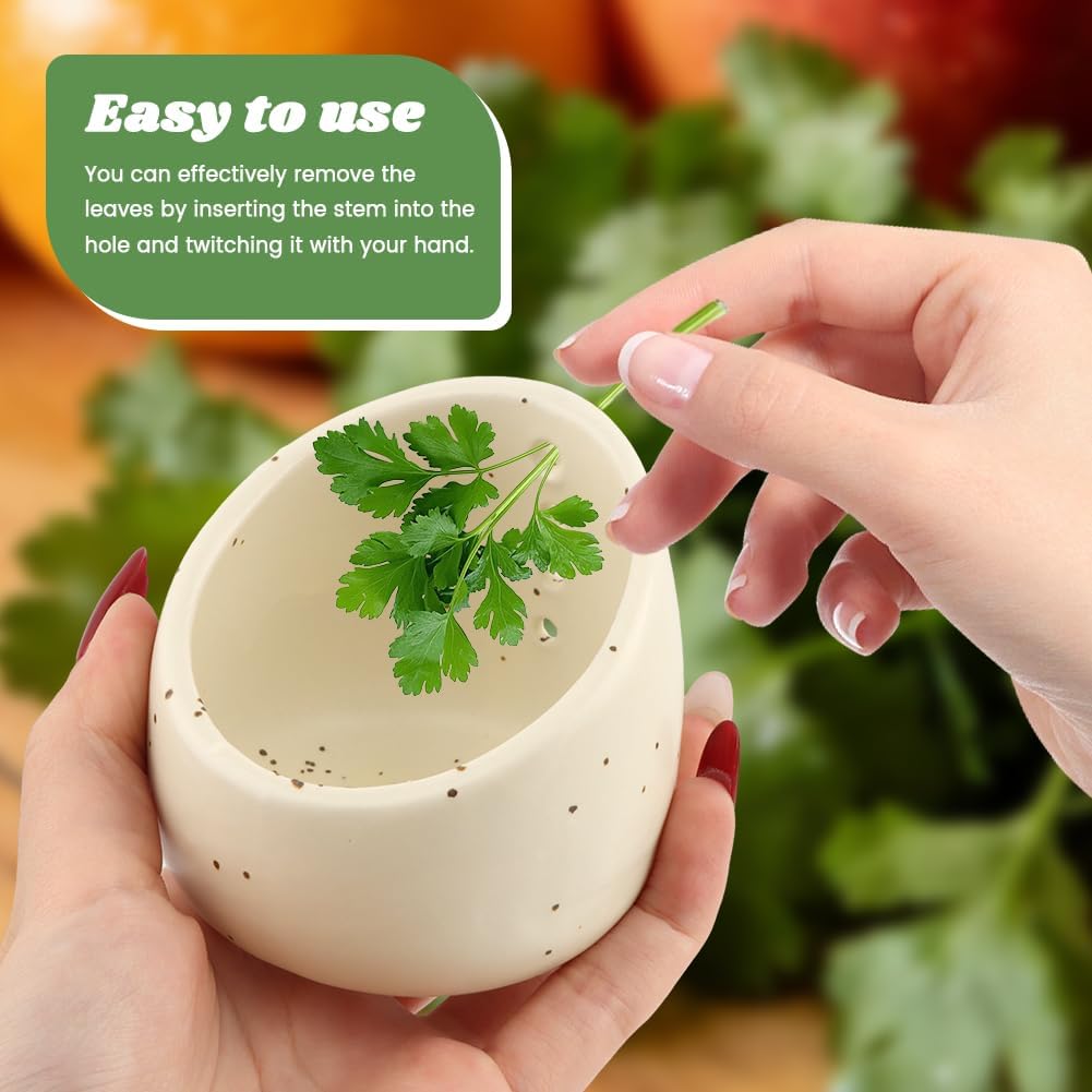 Ceramic Herb Stripper Bowl Set, 2‑In‑1 Herb Leaf Remover Tool Peeling Bowl