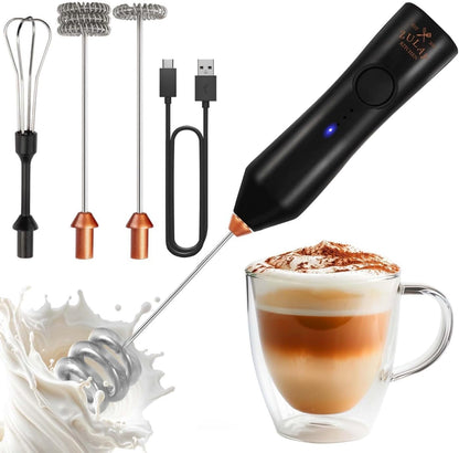 Zulay Kitchen Rechargeable Milk Frother Handheld - Frother Wand, Drink Mixer, Electric Whisk Frother, for Cappuccinos, Matcha & Protein Powder - Dynamic 3 Whisk, 3 Speed 500mAh Black - Colors C