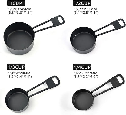 9PCS Black Stainless Steel Measuring Cups and Spoons Set, Heavy Duty Measuring Cup Set