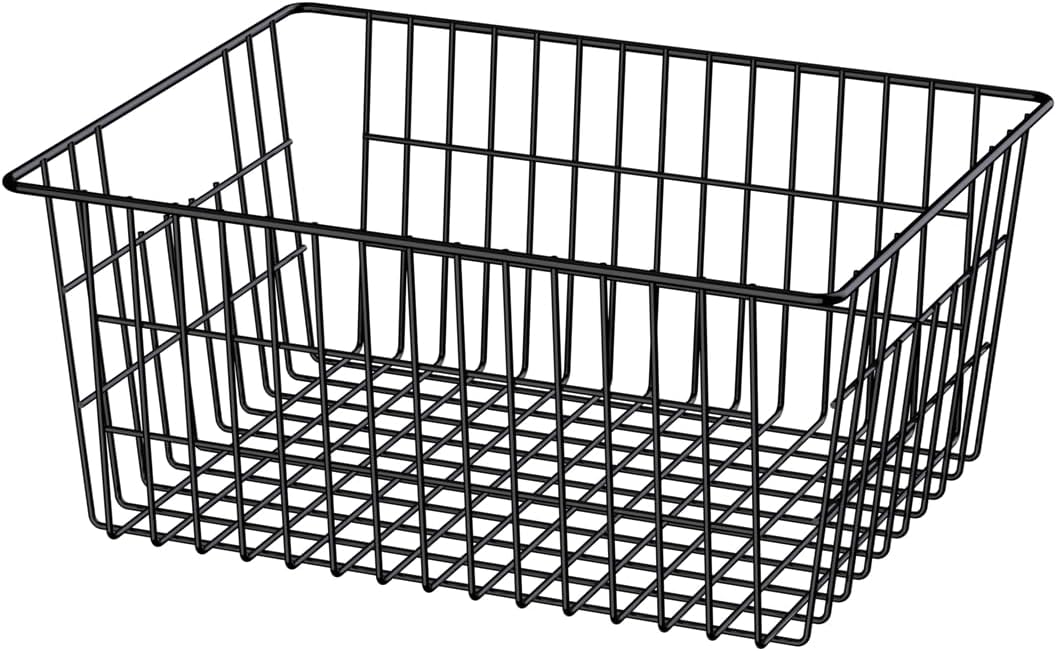 SANNO Freezer Baskets for Storage Pantry Large Metal Wire Food Storage Organizer Bin Basket with Handles - for Kitchen Cabinets, Pantry, Bathroom, Laundry Room, Closets, Garage - Chrome，2 pack
