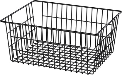 SANNO Freezer Baskets for Storage Pantry Large Metal Wire Food Storage Organizer Bin Basket with Handles - for Kitchen Cabinets, Pantry, Bathroom, Laundry Room, Closets, Garage - Chrome，2 pack