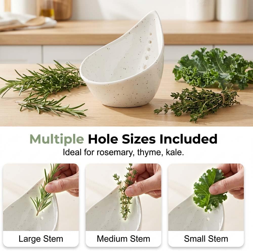 Herb Stripper Bowl, 2026 NEW Ceramic Herb Peeling Bowl with Multi-Size Holes, Pottery Leaf Stripping Tool for Kitchen, Fast Herb Removal for Kale, Basil, Rosemary, Cilantro, Parsley (Black)