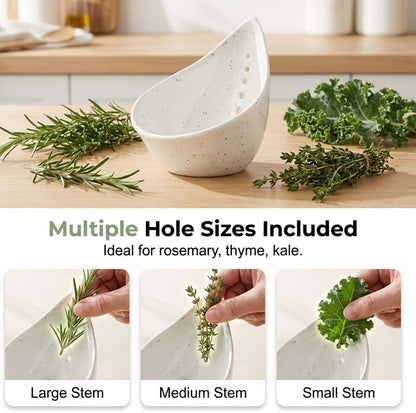 Herb Stripper Bowl, 2026 NEW Ceramic Herb Peeling Bowl with Multi-Size Holes, Pottery Leaf Stripping Tool for Kitchen, Fast Herb Removal for Kale, Basil, Rosemary, Cilantro, Parsley (Black)