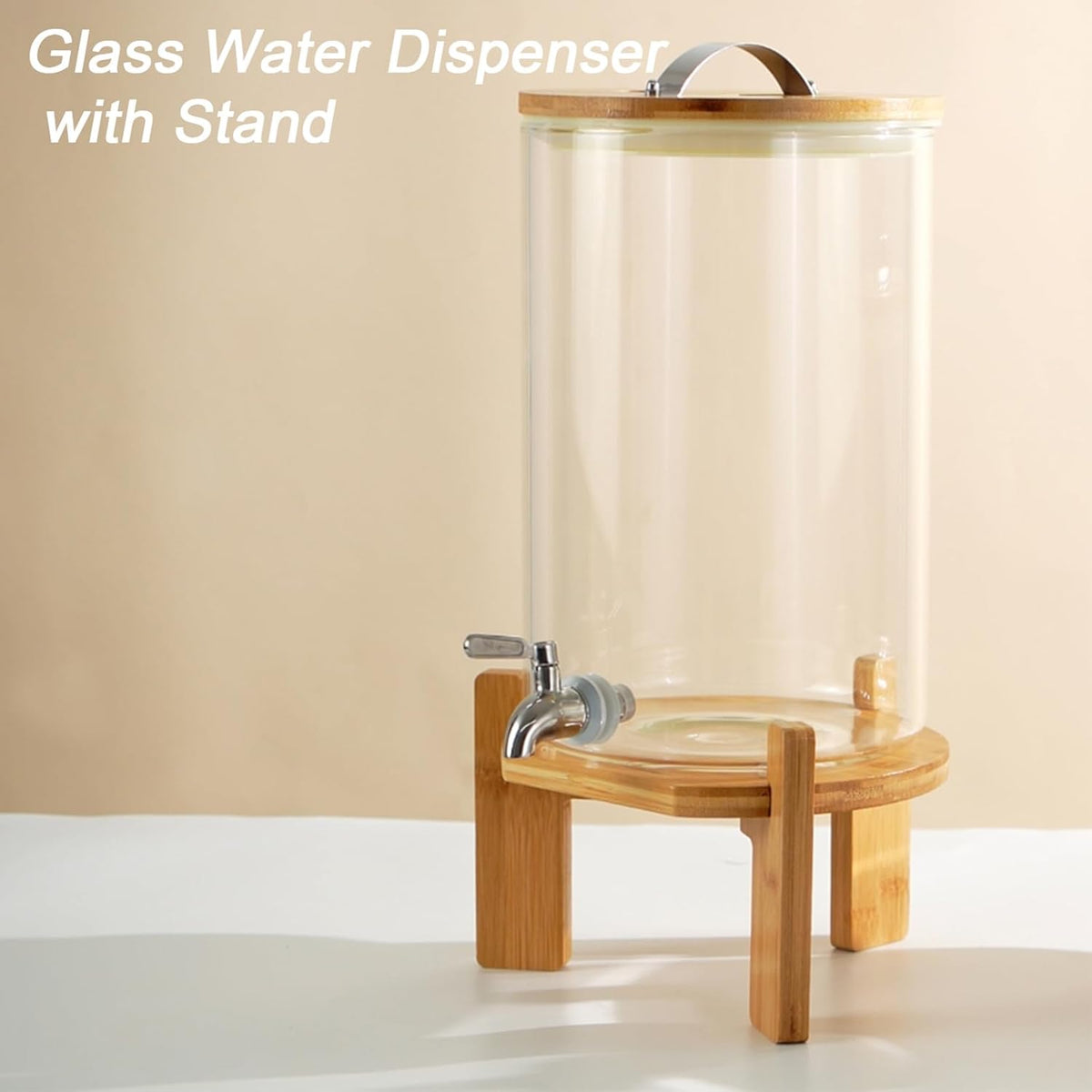 Glass Beverage Dispenser with Stand, 1.5 Gallons Glass Drink Dispenser-Beverage Dispenser with Wood Stand, Stainless Steel Spigot for Parties,Bars,Restaurants
