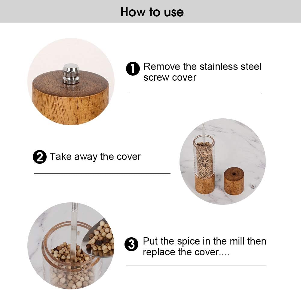 XWXO Salt and Pepper Grinder Set -8 Inches-Pack of 2 Premium Acrylic Manual