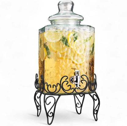 2 PACK 1.5 Gallon Drink dispenser, Glass Beverage Dispenser With Elegant Stand Stand, Drink Dispensers for Parties With Spigot 100% Leakproof. Perfect For Parties And Daily Use