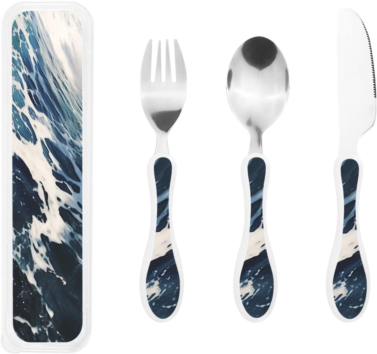 3-Piece Kids Silverware Set With Storage Case, Stainless Steel Reusable Children Safe Knife Spoon Fork Set African Lion Black And White Children Flatware Set For Kids Lunch Box