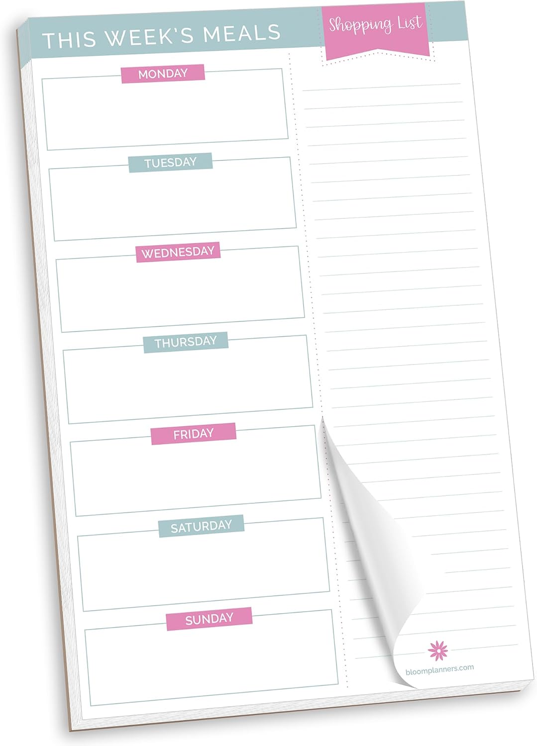bloom daily planners Weekly Meal Planning Pad - Magnetic Hanging Refrigerator Menu Planner with Tear-Off Sheets & Perforated Grocery Shopping Lists - 6” x 9” (Grey & Pink)