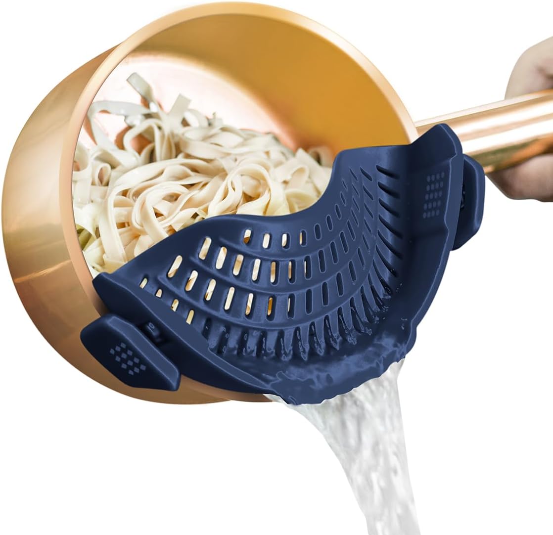 AUOON Clip On Strainer Silicone for All Pots and Pans, Pasta Strainer Clip on Food Strainer for Meat Vegetables Fruit Silicone Kitchen Colander