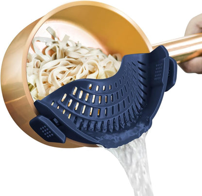 AUOON Clip On Strainer Silicone for All Pots and Pans, Pasta Strainer Clip on Food Strainer for Meat Vegetables Fruit Silicone Kitchen Colander