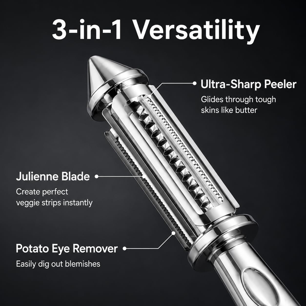 Stainless Steel Julienne Peeler, 3-in-1 Vegetable & Potato Peeler