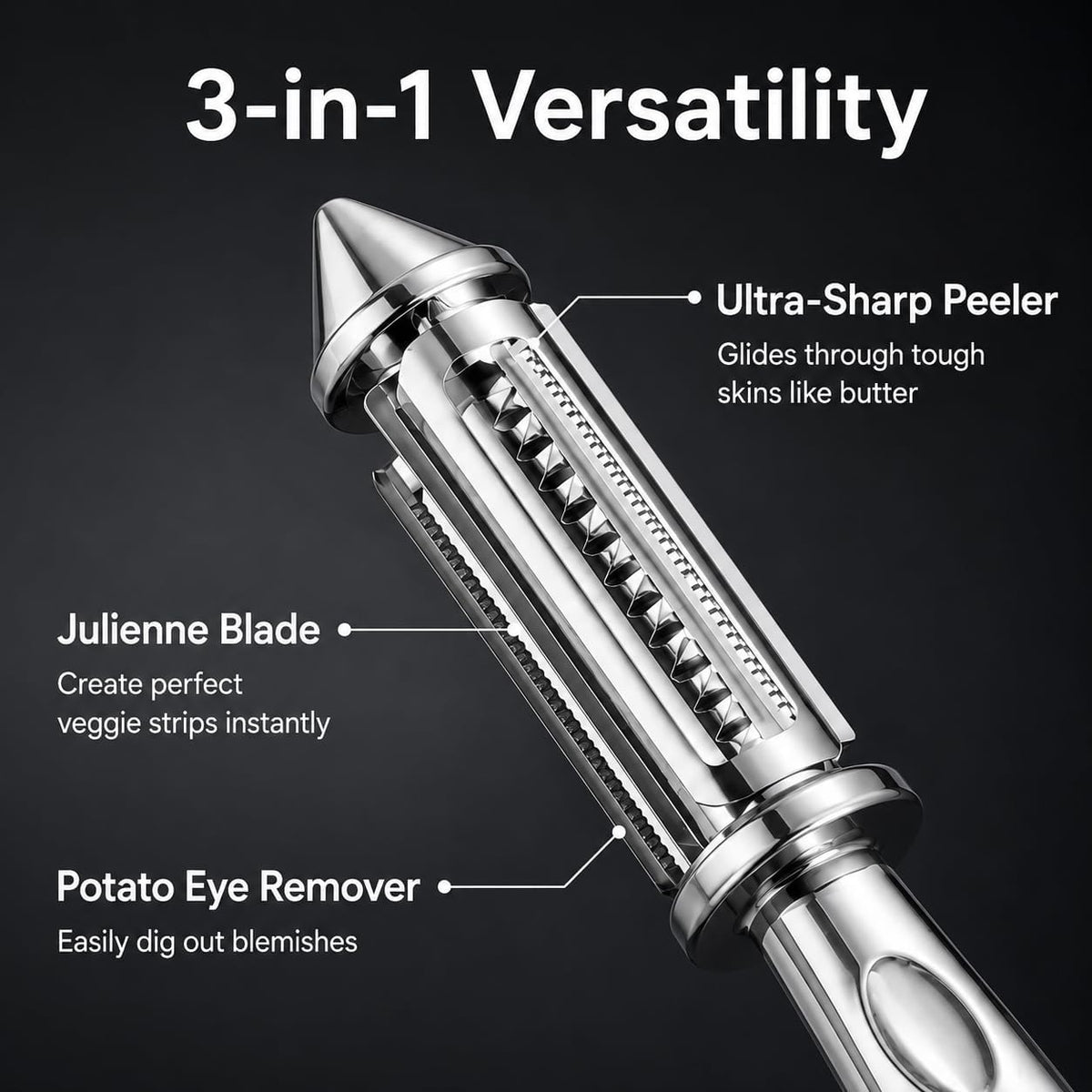 Stainless Steel Julienne Peeler, 3-in-1 Vegetable & Potato Peeler
