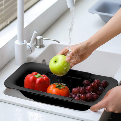 KesaPlan Collapsible Sink Colanders and Strainers Basket Over the Colander Extendable Plastic Fruit Vegetable Strainer Drainer for Kitchen(Length 14.3-19.4 inch)(Gray Set of 2)