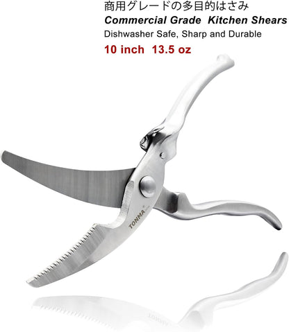 TONMA Kitchen Scissors All Purpose [Made in Japan] Full Metal Stainless Steel Japanese Kitchen Shears Heavy Duty with Micro Serrated, Cooking Scissors for Food Ergonomic Dishwasher Safe
