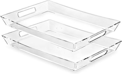 Clear Plastic Serving Tray with Handles, BPA-Free Storage Organizer Tray - Large Serving Trays 16"x11.5" Reusable Serving Platters for Appetizer, Fruit, Kitchen, Desk & Serving Tray for Party Supplies