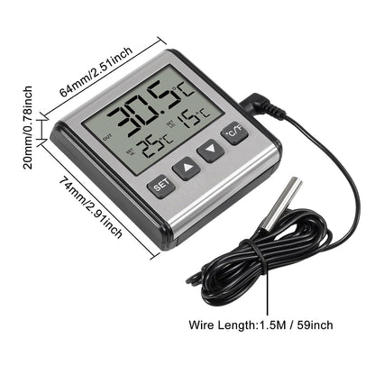 ACEIRMC 2pcs Fridge Refrigerator Thermometer Freezer Thermometer high and Low Temperature Alarm Extra Sensor Big LCD Stainless Panel