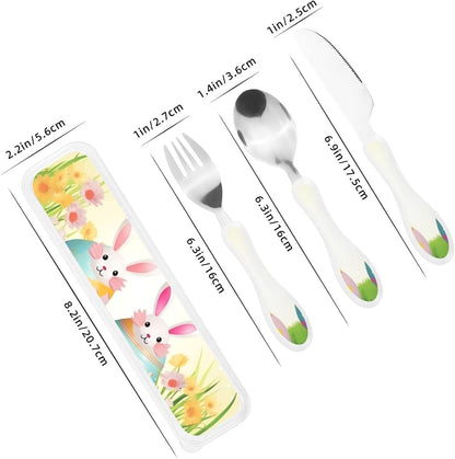 3-Piece Kids Silverware Set With Storage Case, Stainless Steel Reusable Children Safe Knife Spoon Fork Set Insects Love Children Flatware Set For Kids Lunch Box
